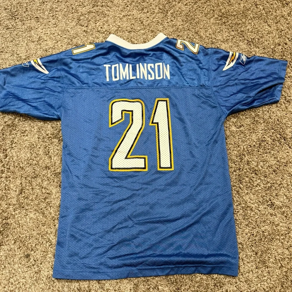 LaDainian Tomlinson youth XL 18/20 light Blue Chargers Jersey #21 vintage Reebok - Picture 5 of 6